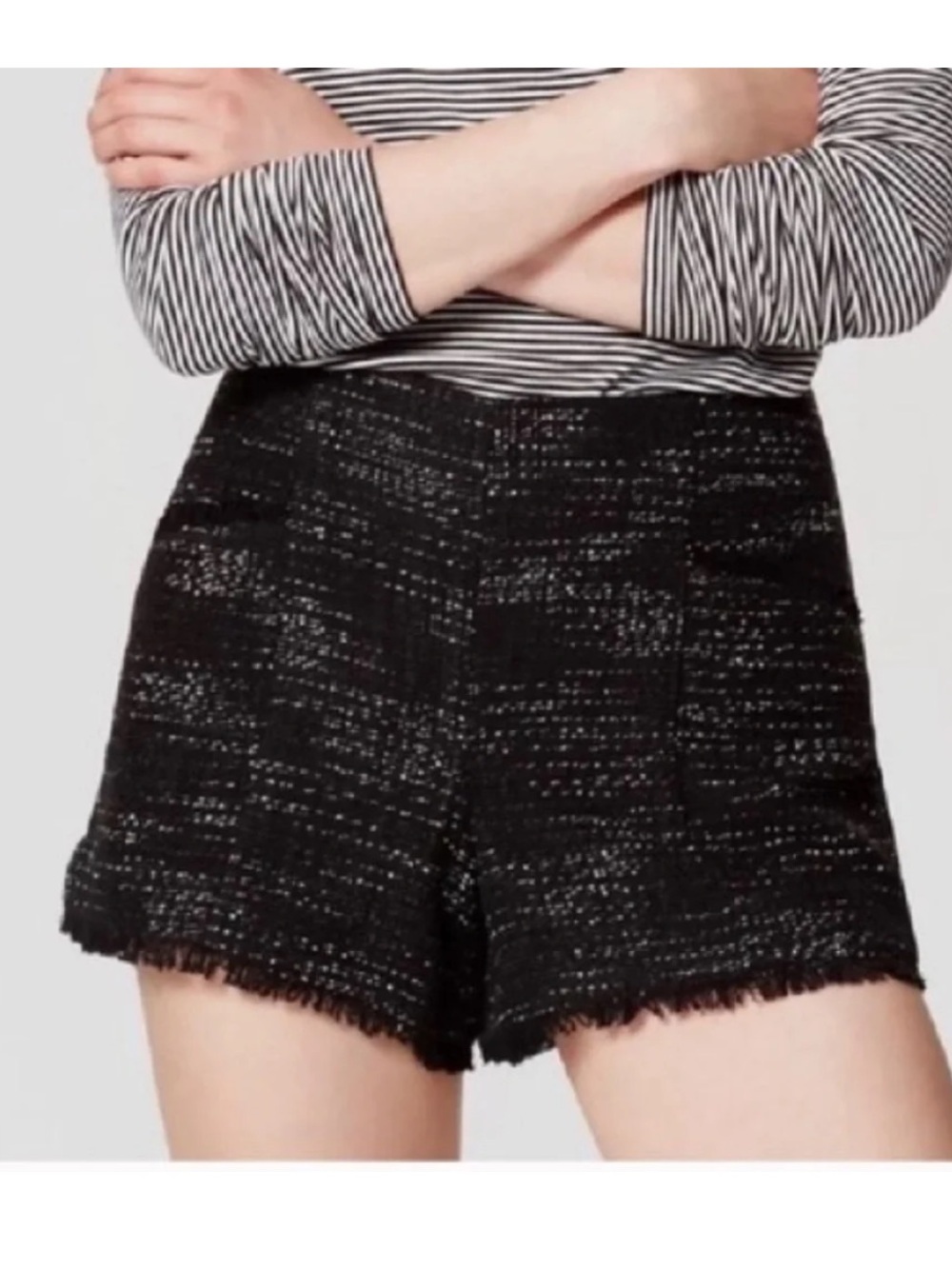 Ann Taylor Loft Black Textured Tweed Frayed-Hem Women's Shorts 4
